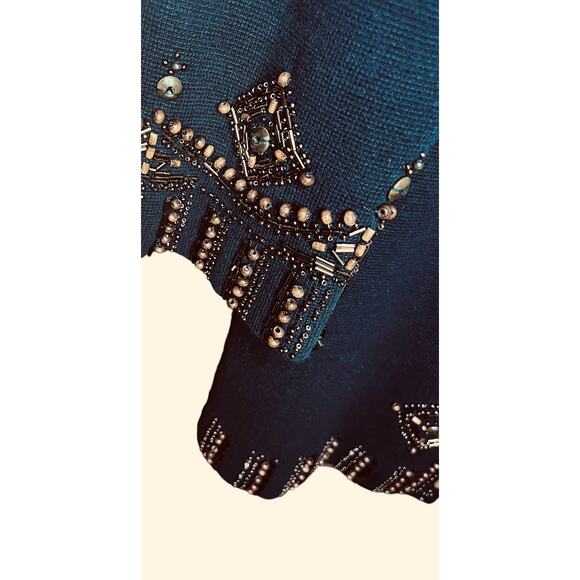 Chico’s Cotton Sequined and Beaded Black Cardigan Size 1=US Size 8/M - Picture 5 of 9